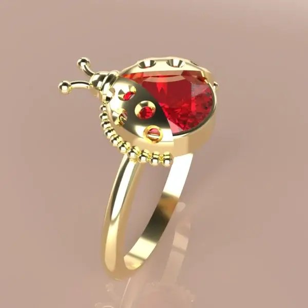 BAGUE OR COCCINELLE GRENAT CATALAN 66