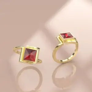 bague or grenat de perpignan catalan CARREE 8MM