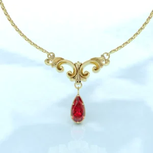 collier or 18 carats et grenat catalan style feuillages arabesque