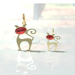 2 pendentif or chat grenat catalan petit modele