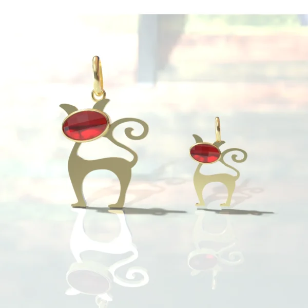 2 pendentif or chat grenat catalan petit modele
