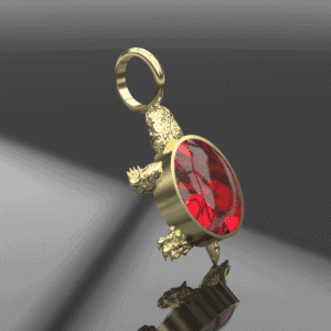 PENDENTIF OR ET GRENAT CATALAN TORTUE BOIX Pendentif tortue en or 18 carats serti de grenat catalan ovale 10x8 mm, création artisanale catalane porte-bonheur.