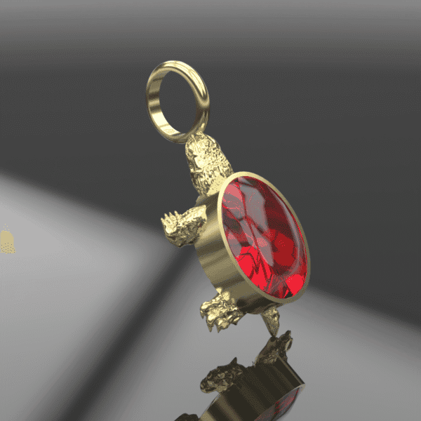 PENDENTIF OR ET GRENAT CATALAN TORTUE BOIX Pendentif tortue en or 18 carats serti de grenat catalan ovale 10x8 mm, création artisanale catalane porte-bonheur.