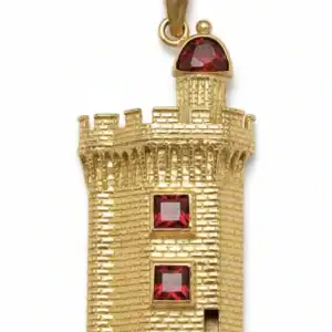 Pendentif Castillet en or 18 carats avec grenat catalan rouge - Bijou artisanal Perpignan